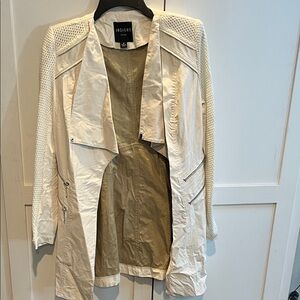 Insight Women's Beige Trench Coat with Textured Sleeves